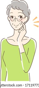 Illustration of a smiling woman tapping her cheek