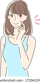 Illustration of a smiling woman tapping her cheek