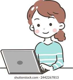 Illustration of a smiling woman using a computer