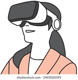 Illustration of a smiling woman wearing VR goggles