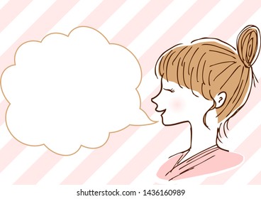 illustration of smiling woman's profile with speech bubble