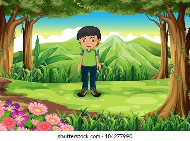 Illustration of a smiling young man in the jungle