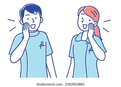 Illustration of a smiling young nurse calling out to someone in a loud voice