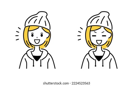 Illustration of a smiling young woman.