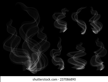 Illustration of smoke clouds collection on black background 