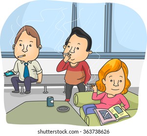 Illustration of Smokers Taking a Break in the Smoking Room