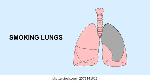 Illustration of smoking lungs human. Icon of lungs contaminated cigarette. Vector design.