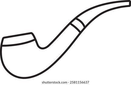 illustration, smoking pipe, black and white vector linear icon isolated on a white transparent background