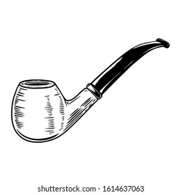 Illustration of smoking pipe. Design element for logo, label, sign, emblem, poster. Vector illustration