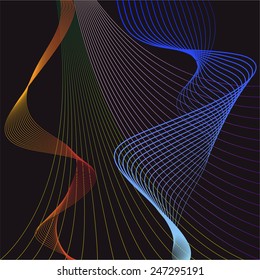 illustration with smooth flexible curved gradient colored lines set isolated on dark background for use in design