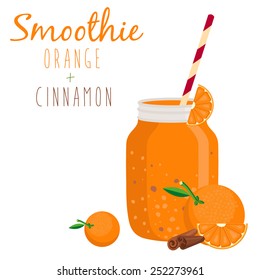 Illustration of smoothie in bank mason with straw. Vector