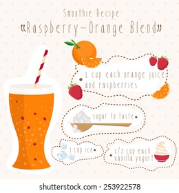 Illustration of smoothie recipe in bank mason with straw. Vector