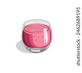 Illustration smoothies in a glass cup. Summer drinks. Cup of fruity organic shake. Fruit cocktail. Vector illustration. Smoothie Strawberry, Blueberries, Orange, Mango, Coffee and Grape.
