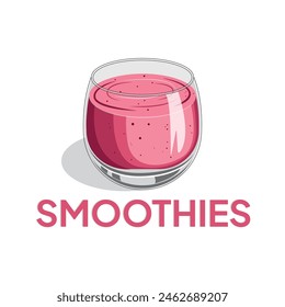 Illustration smoothies in a glass cup. Summer drinks. Cup of fruity organic shake. Fruit cocktail. Vector illustration. Smoothie Strawberry, Blueberries, Orange, Mango, Coffee and Grape.