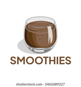 Illustration smoothies in a glass cup. Summer drinks. Cup of fruity organic shake. Fruit cocktail. Vector illustration. Smoothie Strawberry, Blueberries, Orange, Mango, Coffee and Grape.