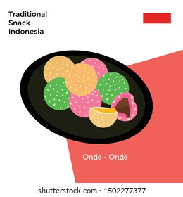 Illustration Snack Indonesia Tradional Cakes.onde - onde a traditional dish from Indonesia