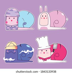 illustration of a snail being a genie, army chef and rabbit