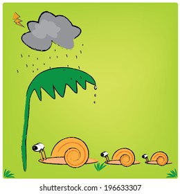illustration snail family and the rain