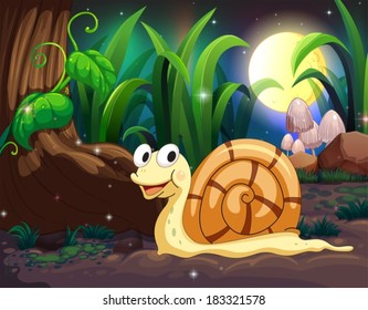 Illustration of a snail in the forest