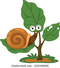 illustration of snail on tree white background vector