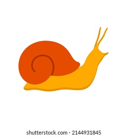 Illustration of snail with shell, helicid, sign of crawling snail, silhouette of land gastropod mollusk. Isolated on white background. Vector graphics