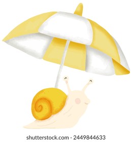 Illustration of a Snail and Umbrella on a White Background