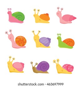 Illustration of the snails with different shells on a white background