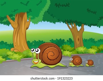 Illustration of the snails at the road