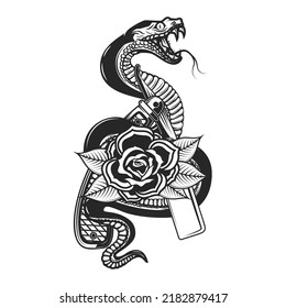 Illustration Snake Barbers Razor Roses Design Stock Vector (Royalty ...