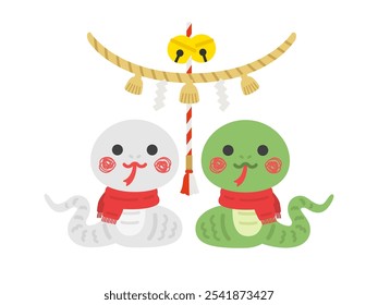 Illustration of a snake character visiting the shrine.