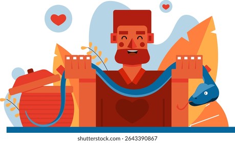 Ilustração de um homem encantador de cobras