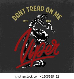 Illustration of snake cobra, python, viper in vintage monochrome style. Design element for poster, t shirt. Vector illustration