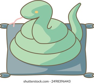 Illustration of a snake coiled on a cushion