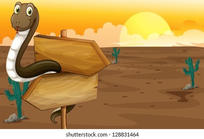 Illustration of a snake in the desert near the signboard
