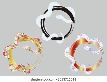 Illustration of a snake entwined in a Japanese-style circle: 3 types
New Year's card Japanese style