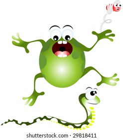 Illustration of snake and frog with green colour	