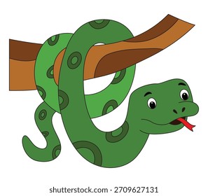 Ilustración de la serpiente colgando en la rama del árbol