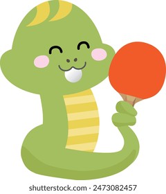 Illustration of a snake happily playing table tennis