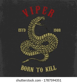 Illustration of snake head, cobra, python, viper in vintage monochrome style. Design element for poster, t shirt. Vector illustration