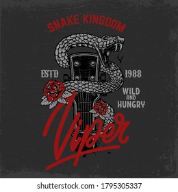 Illustration of snake head, cobra, python, viper in vintage monochrome style. Design element for poster, t shirt. Vector illustration