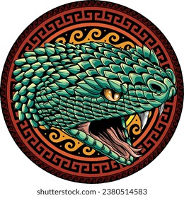 illustration of snake head with mandala.