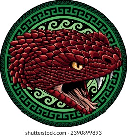 illustration of snake head with mandala.