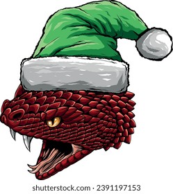 illustration of snake head with santa claus hat