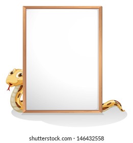 Ilustración de una serpiente sosteniendo una pizarra vacía sobre un fondo blanco 