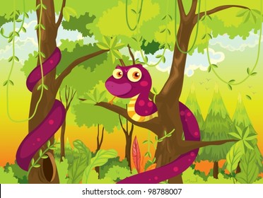 Illustration of snake in the jungle