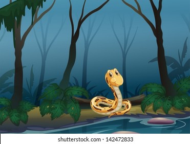 Illustration of a snake near the pond