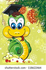 Illustration of a snake on Christmas background. Clipart vector illustration.
