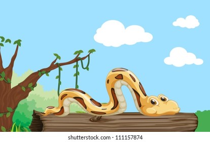 Illustration of a snake on a log