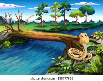 Illustration of a snake at the riverbank