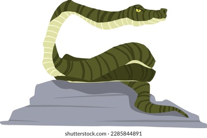 Illustration of a snake sitting on a rock on a white background